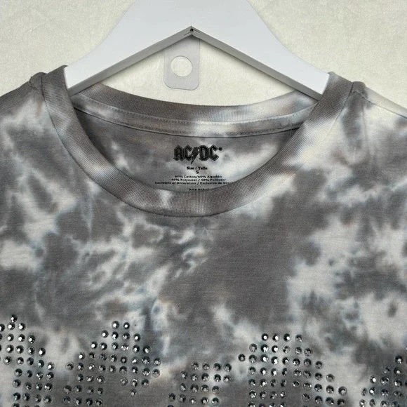 NWT AC/DC  Sz S Tie Dye Short Sleeve Jeweled‎ Studded Spellout Concert Tee Shirt - Picture 3 of 10